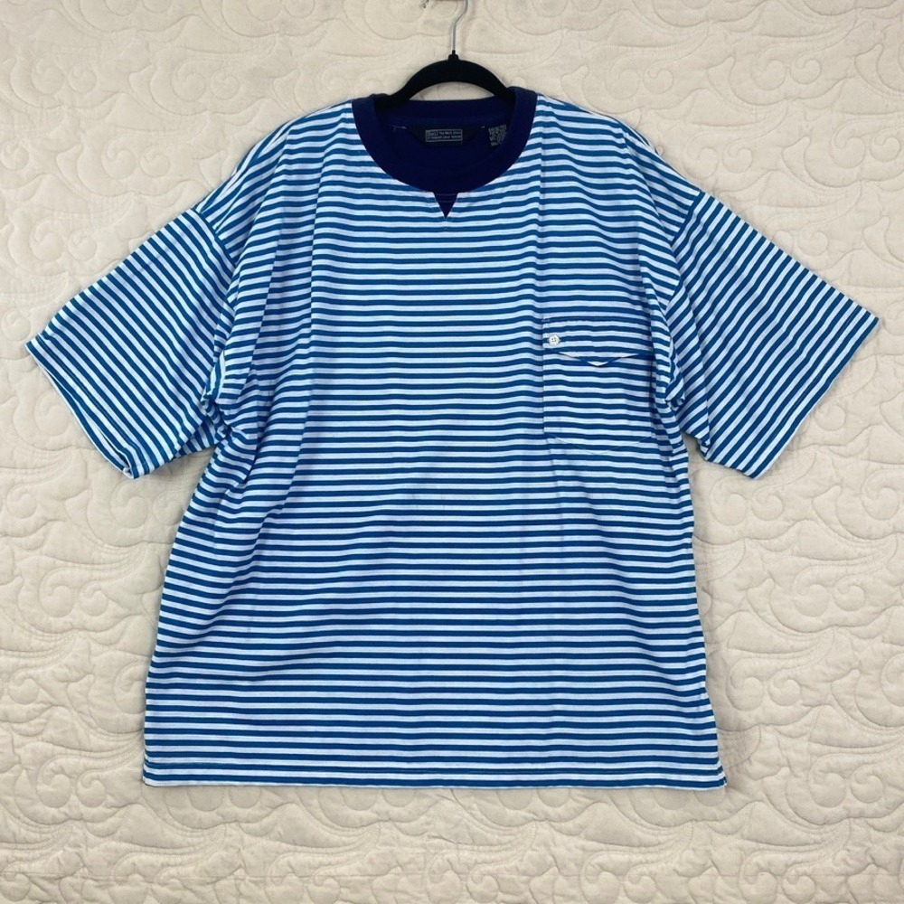 Vintage Sears The Mens Store Striped T-Shirt Blue White Size XL